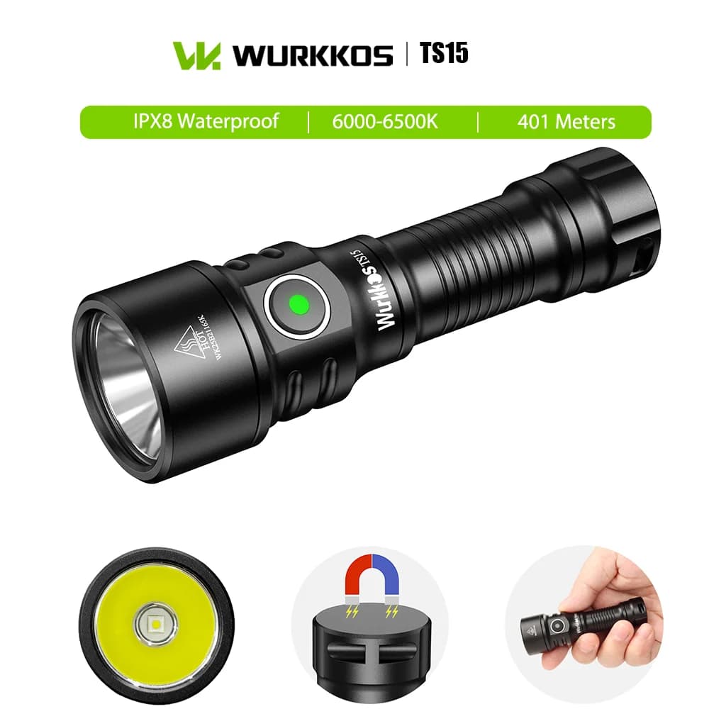 كشاف Wurkkos TS15 صغير بإضاءة قوية وشحن USB-C