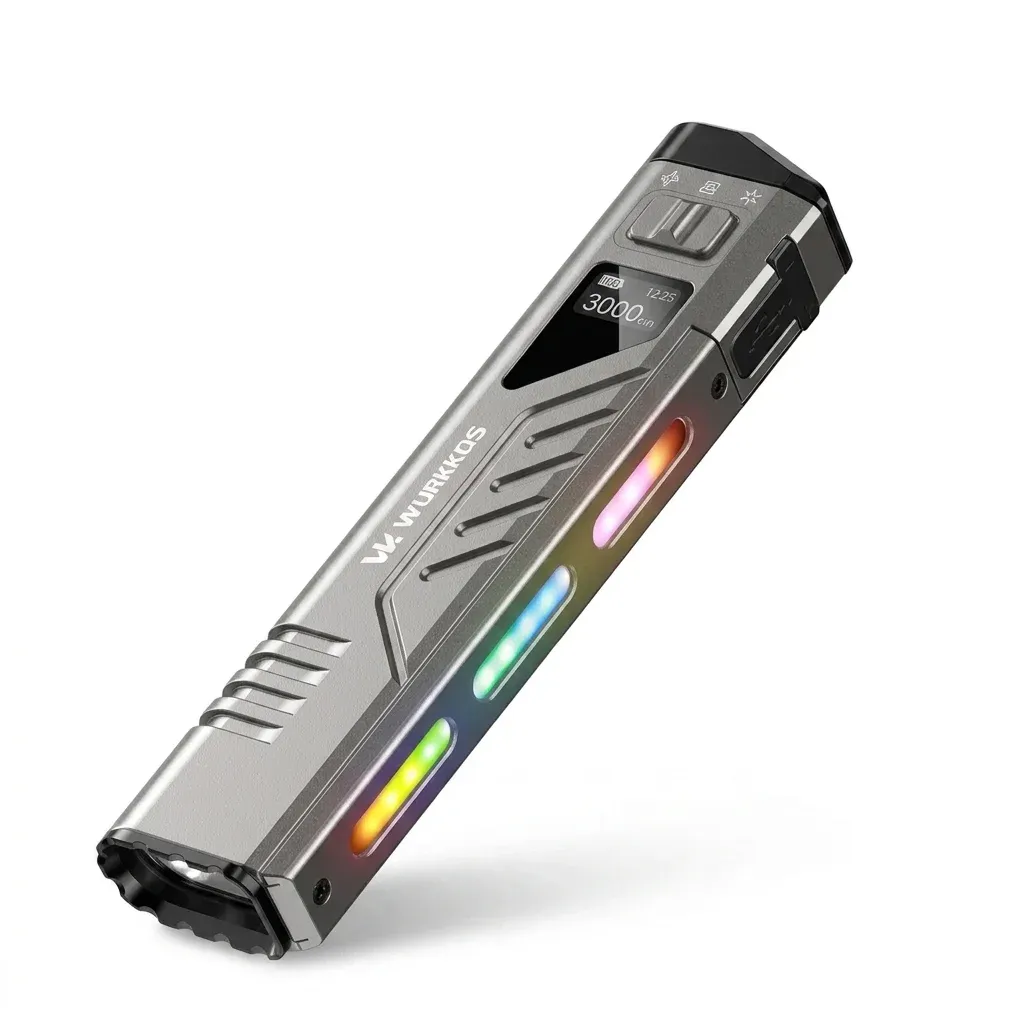 كشاف Wurkkos نحيف فضي بشاشة OLED
