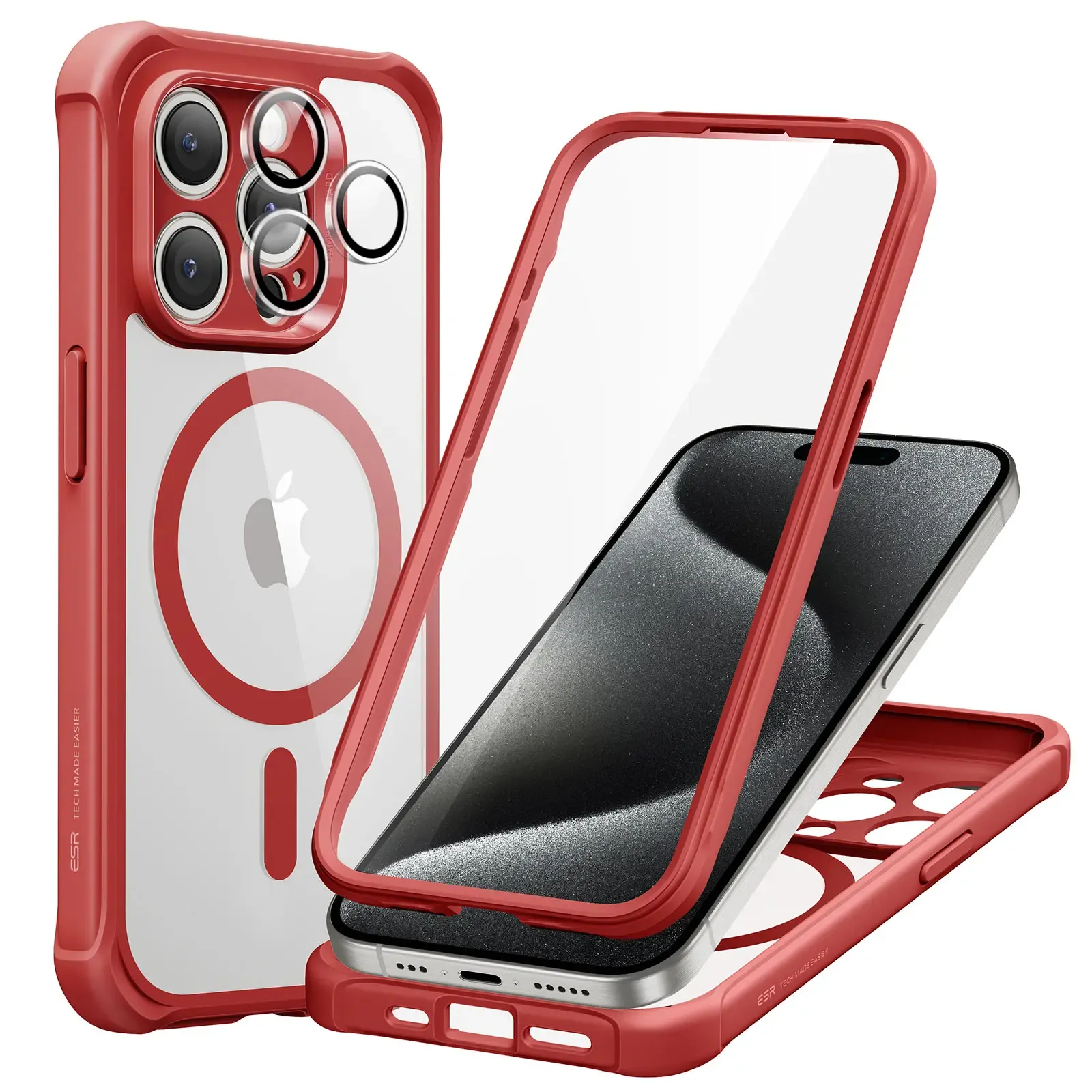 كفر ESR المغناطيسي الكامل لهاتف iPhone 15 Pro Max مع واقي زجاجي مدمج وحامل