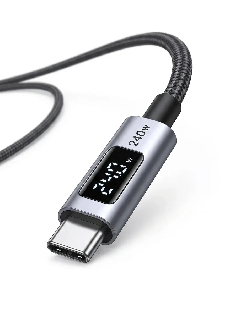 كابل يوغرين USB-C إلى USB-C بقدرة 240 واط مع شاشة رقمية