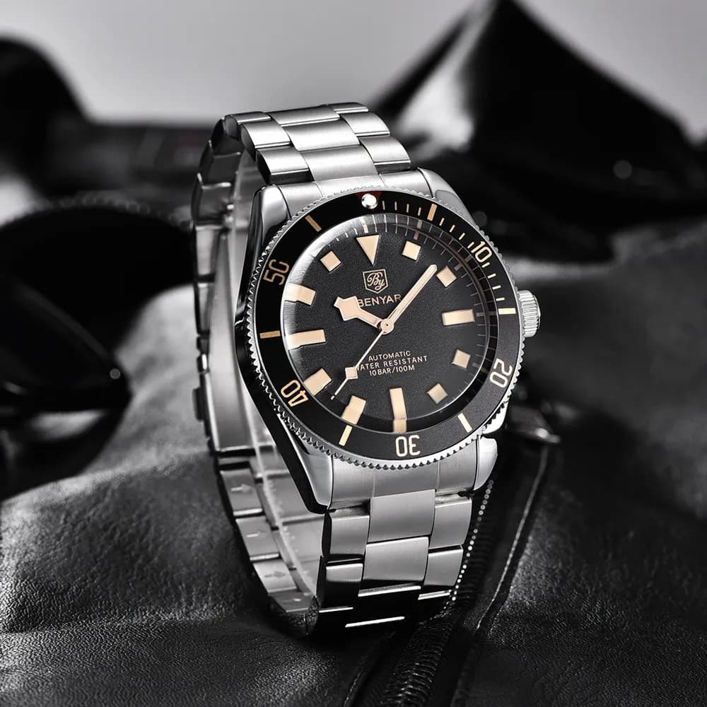ساعة ميكانيكية رجالية فاخرة من BENYAR بسوار فولاذي ومقاومة 10 بار