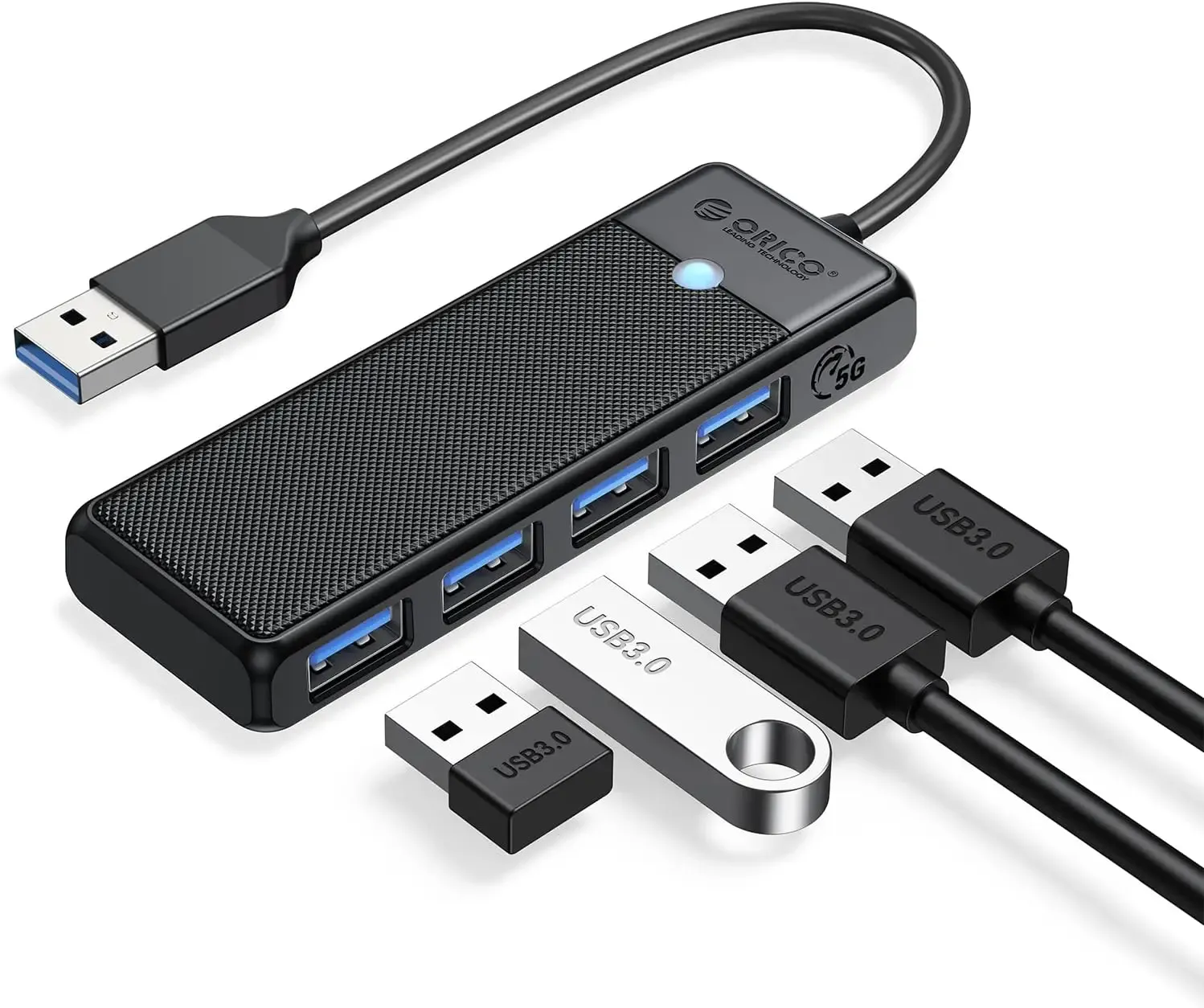موزّع ORICO شفاف رباعي المنافذ USB 3.0 مع تغذية طاقة