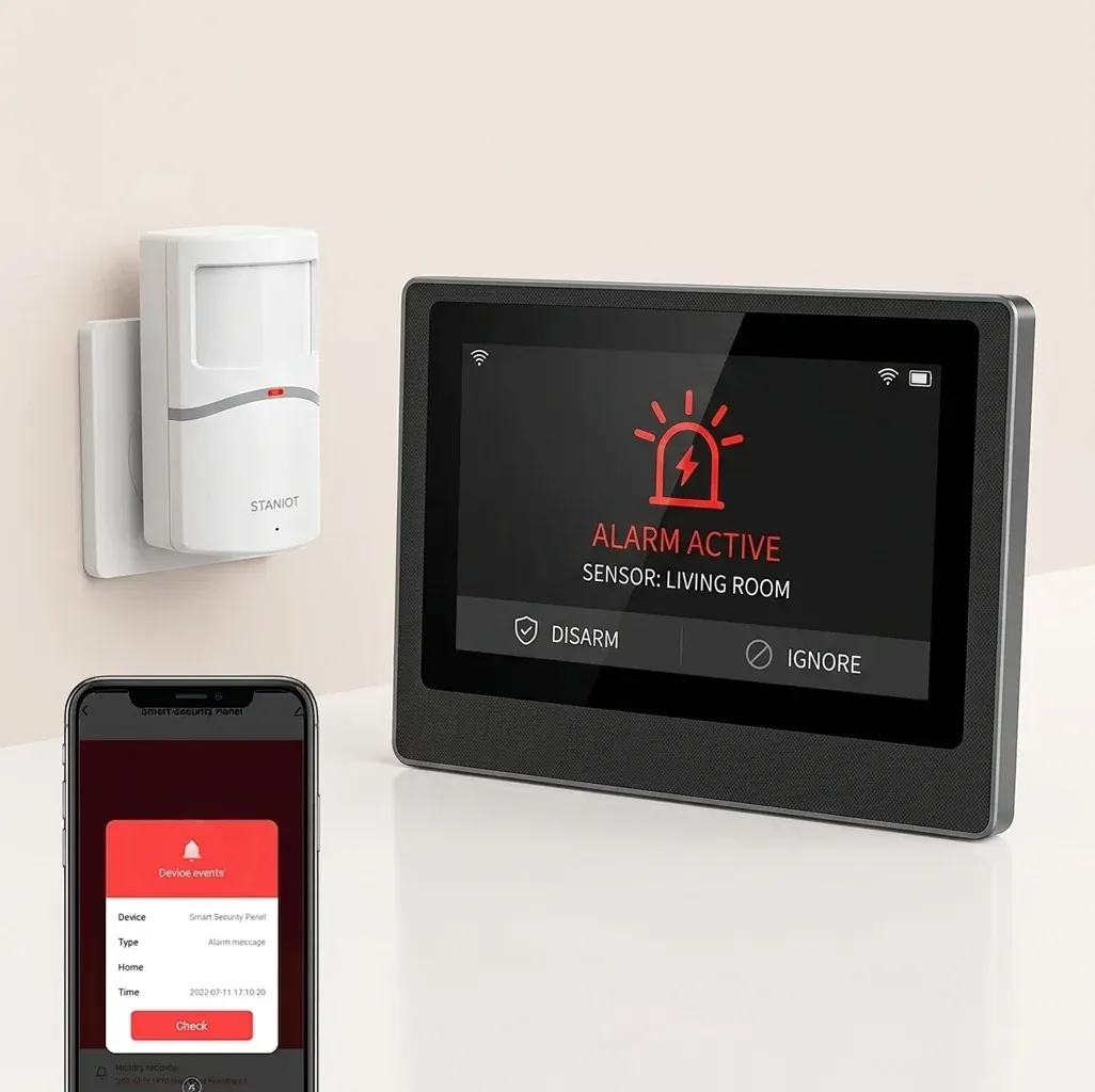 لوحة إنذار ذكية 7 بوصات من ستانيوت مع بطارية 5000 مللي أمبير واتصال WiFi/4G