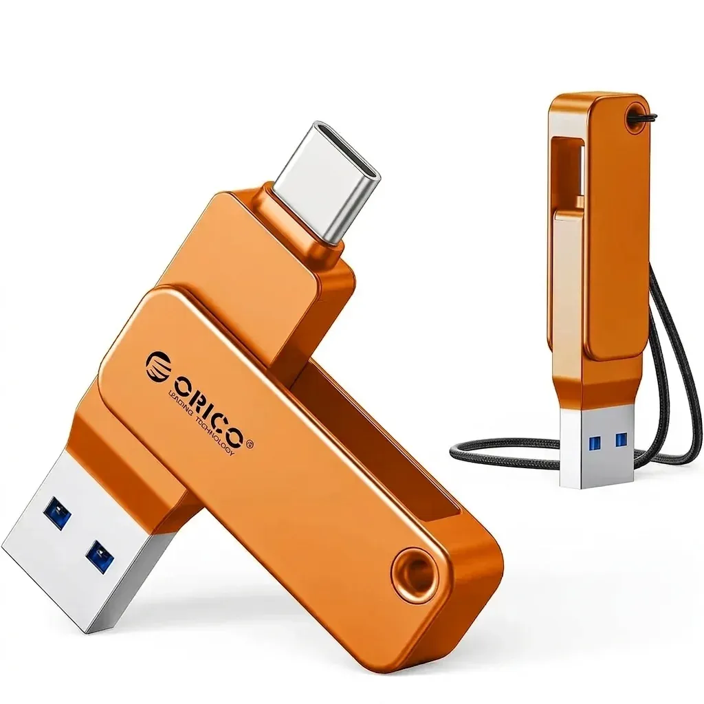فلاشة ORICO برتقالية ثنائية USB-C وUSB-A