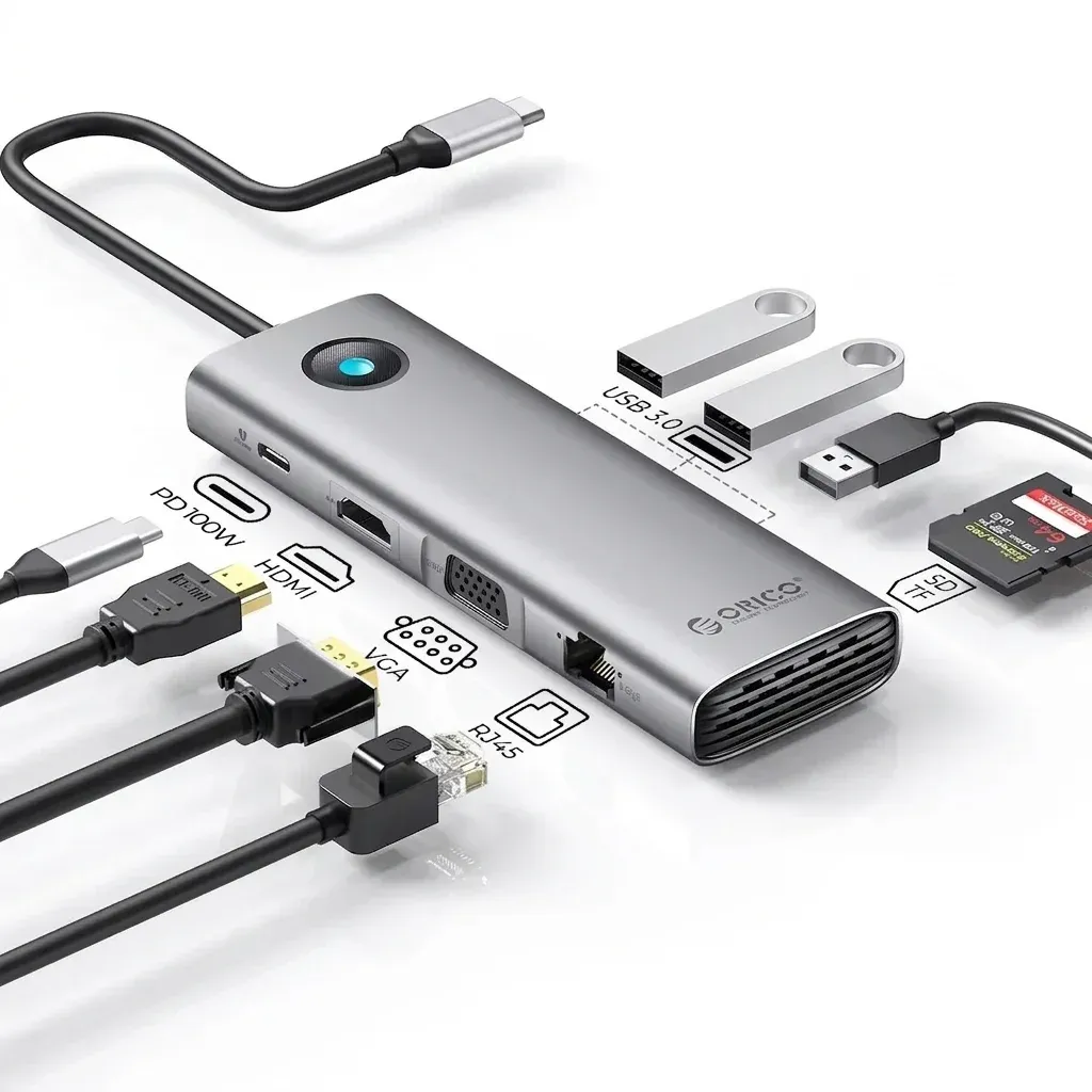 موزّع ORICO USB-C فضي متعدد المنافذ